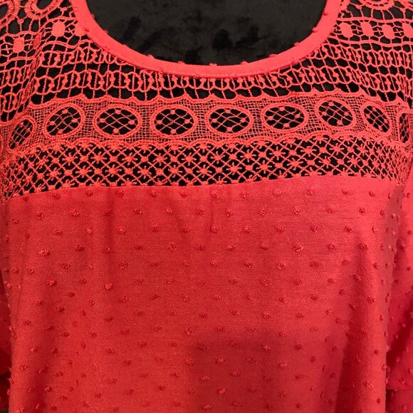 Spense Crochet Yoke Dress Womens XL Guava Ruffle Sleeve Casual Boho - Picture 2 of 9